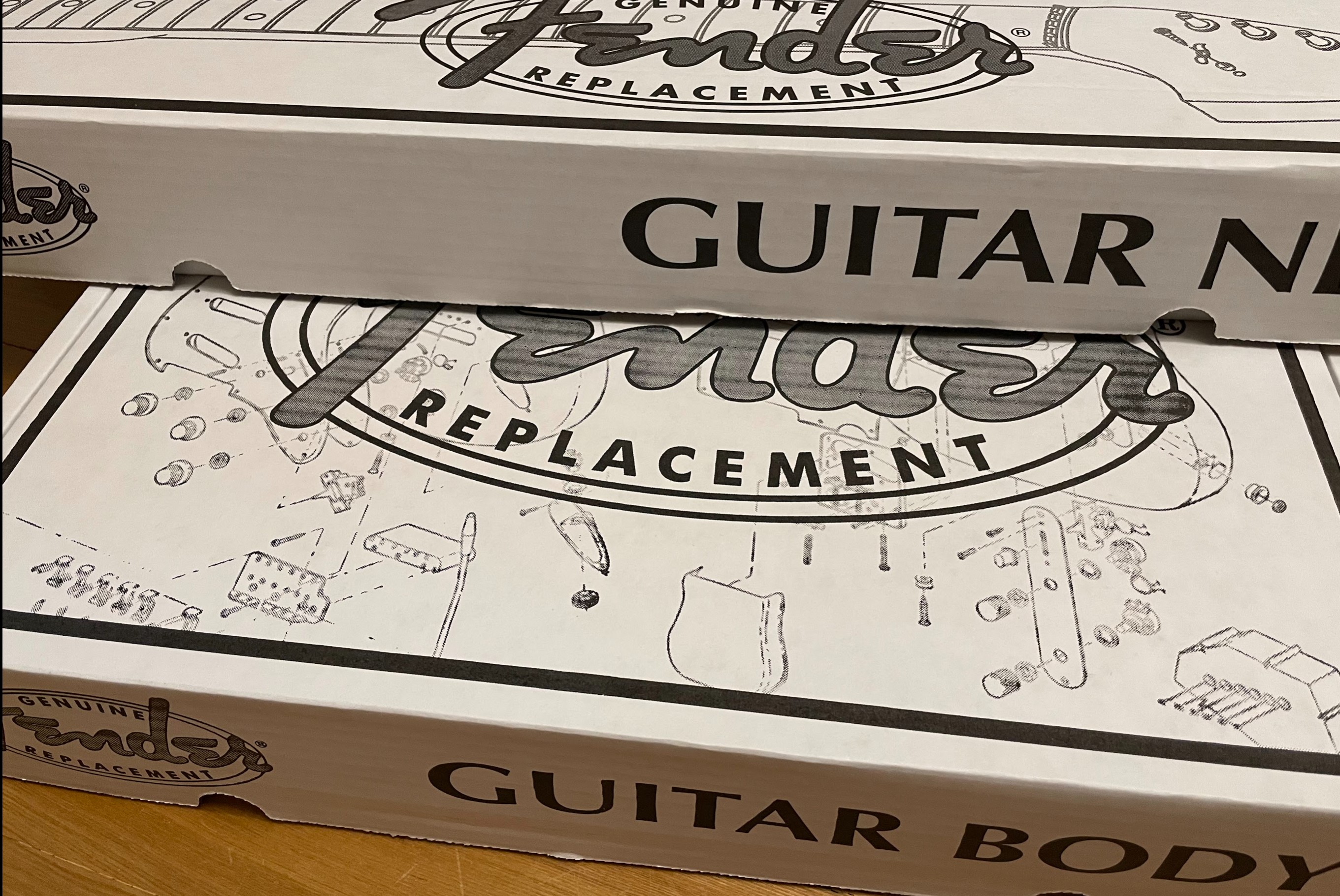 A photo of guitar parts box.